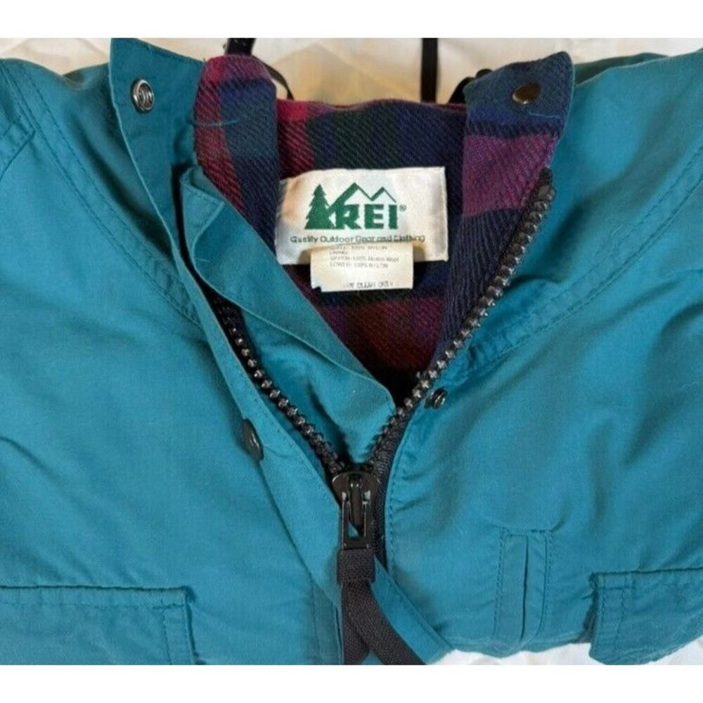 Vintage REI Womens Lined Overcoat Size 16 Blue Hooded Full Zip and Snap Pockets - Picture 14 of 14